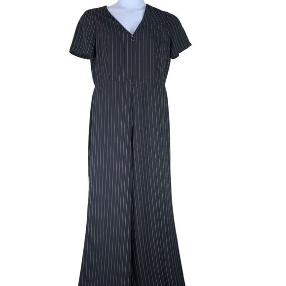 Focus by Shani Size 12 Jumpsuit Black White Pinstripe Straight Wide Leg